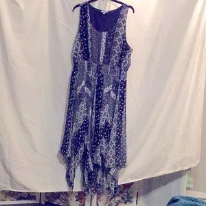 Pre-owned, 3x, dark blue and white sleeveless, handkerchief dress by J Glee
